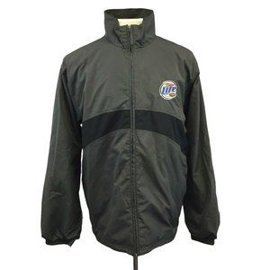Miller Light Windbreaker Mens L Gray Full Zip Long Sleeve Vantage 3 Pockets